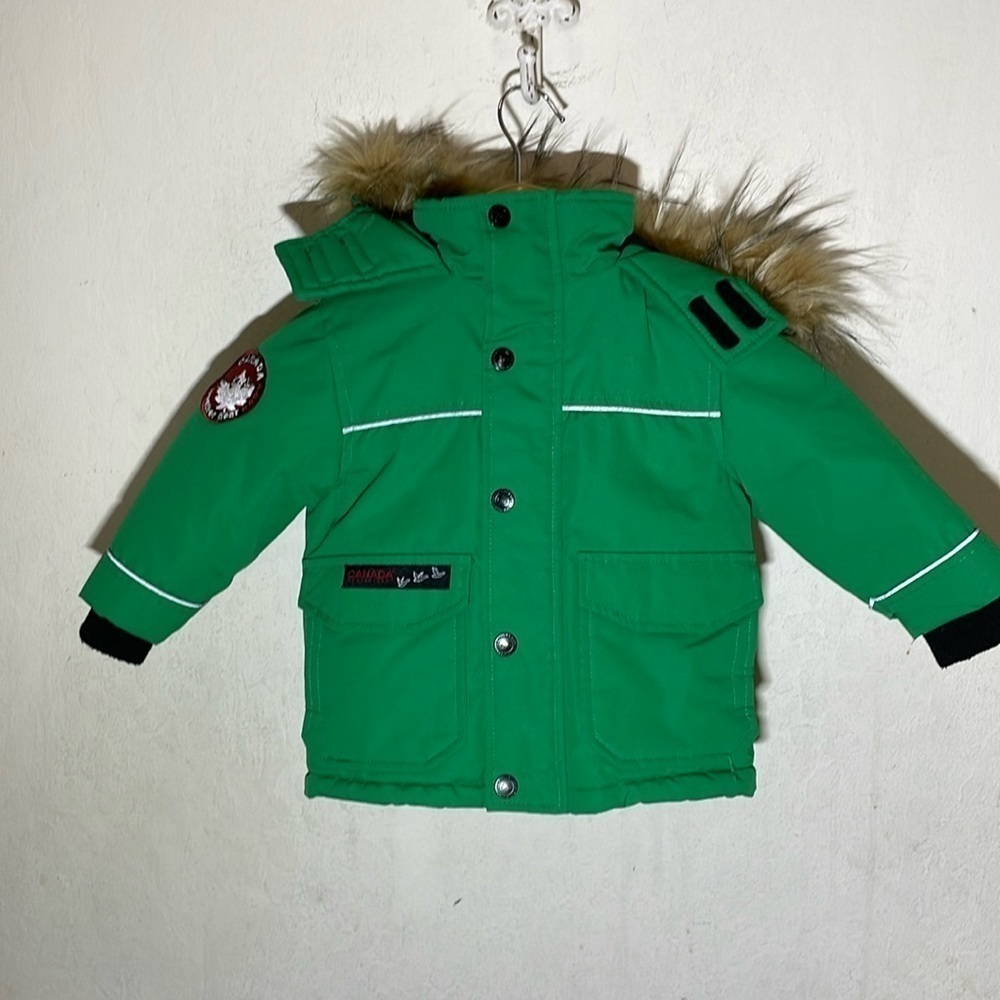 Canada Weathergear Infant Boys Green Fleece-lined Jacket Faux Fur Trim Size 12M - Picture 3 of 7